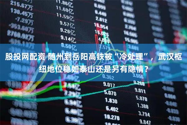 股投网配资 随州到岳阳高铁被“冷处理”，武汉枢纽地位稳如泰山还是另有隐情？